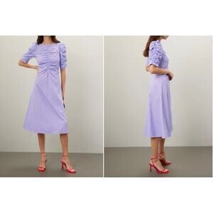 Kate Spade Ruched Puff Sleeve Polka Dot Midi Dress Size 8